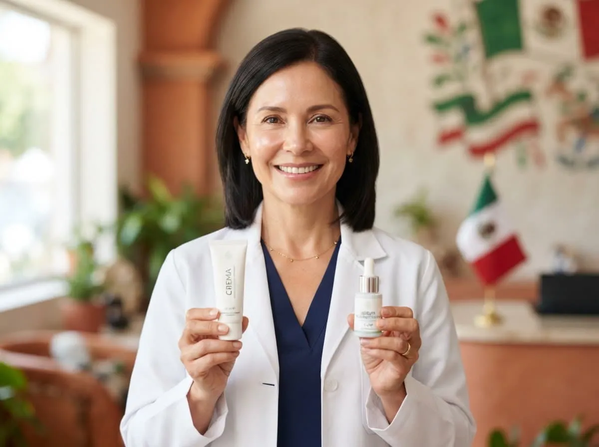 Especialista en cuidado de la piel sosteniendo un sérum facial